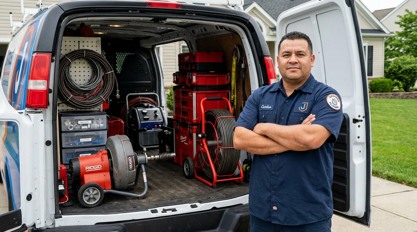 Professional drain cleaning equipment and Johns Plumbing LLC plumber in New Baden
