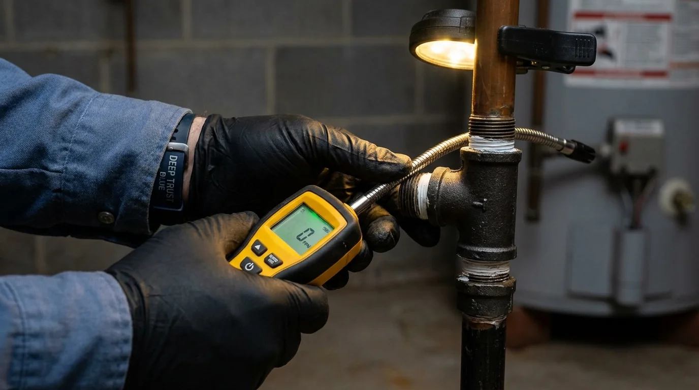 Gas leak detection with electronic sniffer by Johns Plumbing LLC in New Baden