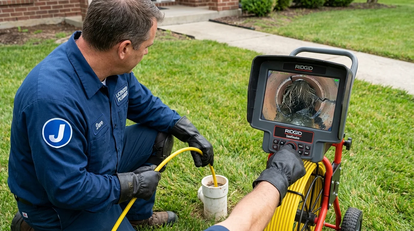 Sewer camera inspection being performed by Johns Plumbing LLC in New Baden